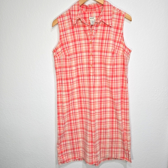 Cherokee Large 90s Pink Plaid Collared Sleeveless Dress Vintage - Picture 1 of 6